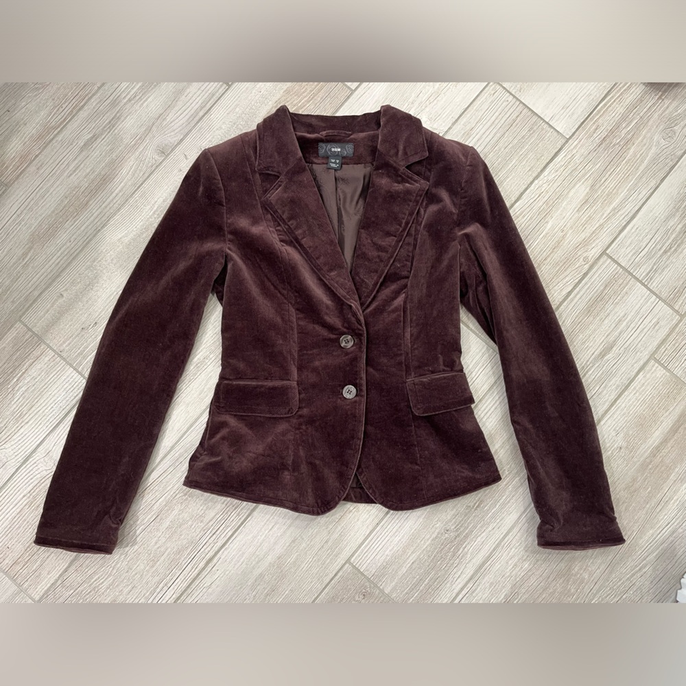 H&M Women's Chocolate Brown Corduroy Two Button Blazer Size 4 Lined